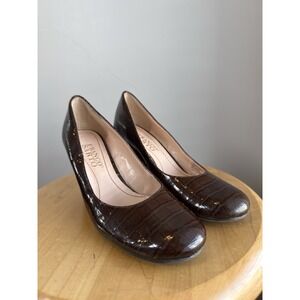Franco Sarto Brown Croc Embossed Wedge Heels Size 5.5 M Classic Pumps